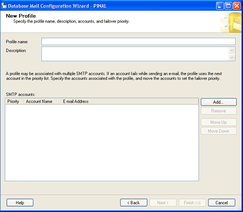 SMTP account configuration wizard.